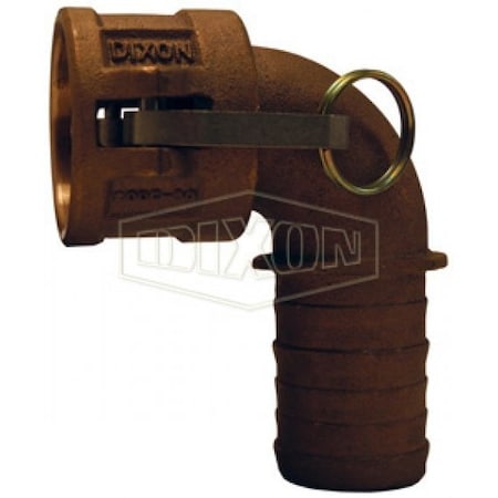 Dixon Type-C 90Deg Cam and Groove Elbow, 1-1/4 in, Female Coupler x Hose Shank, Brass, Domestic 125C-90BR